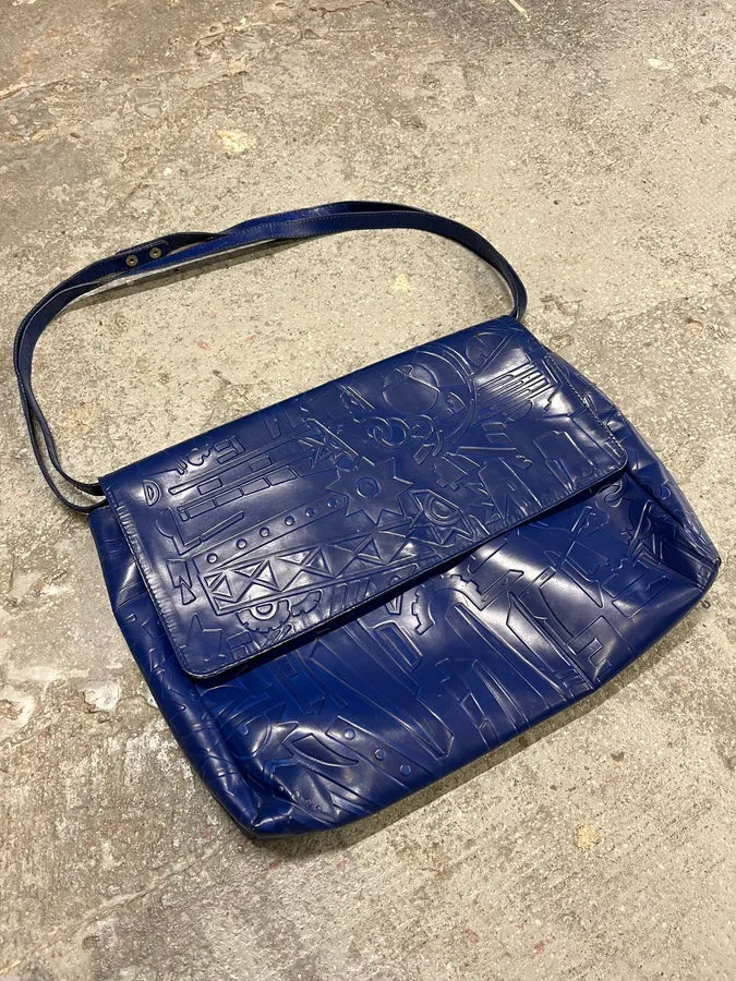 Prada Pictogram Blue Leather Handle Bag pTIunPA 0