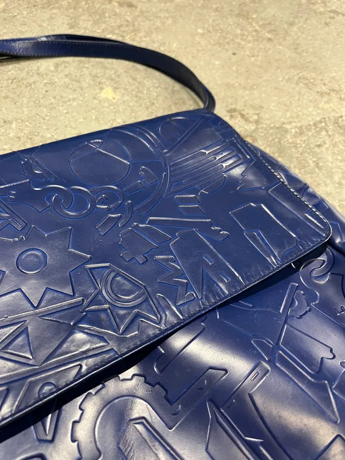 Prada Pictogram Blue Leather Handle Bag pTIunPA 7