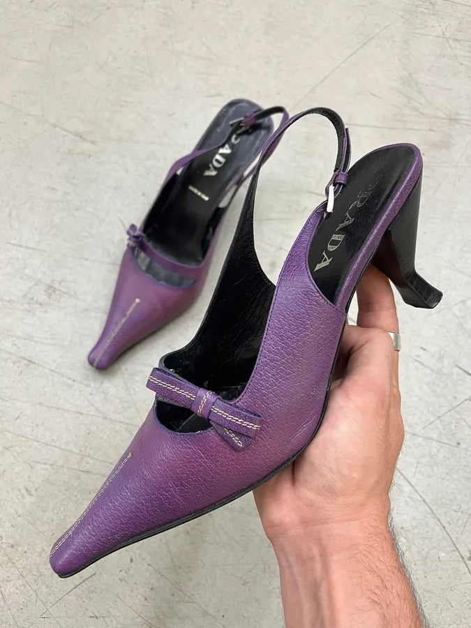 Prada Pointed Slingback Purple Leather Heels mIwVZus 0