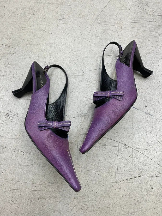 Prada Pointed Slingback Purple Leather Heels mIwVZus 1