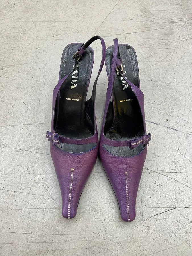 Prada Pointed Slingback Purple Leather Heels mIwVZus 3