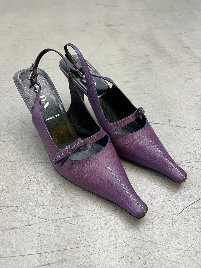 Prada Pointed Slingback Purple Leather Heels mIwVZus 4