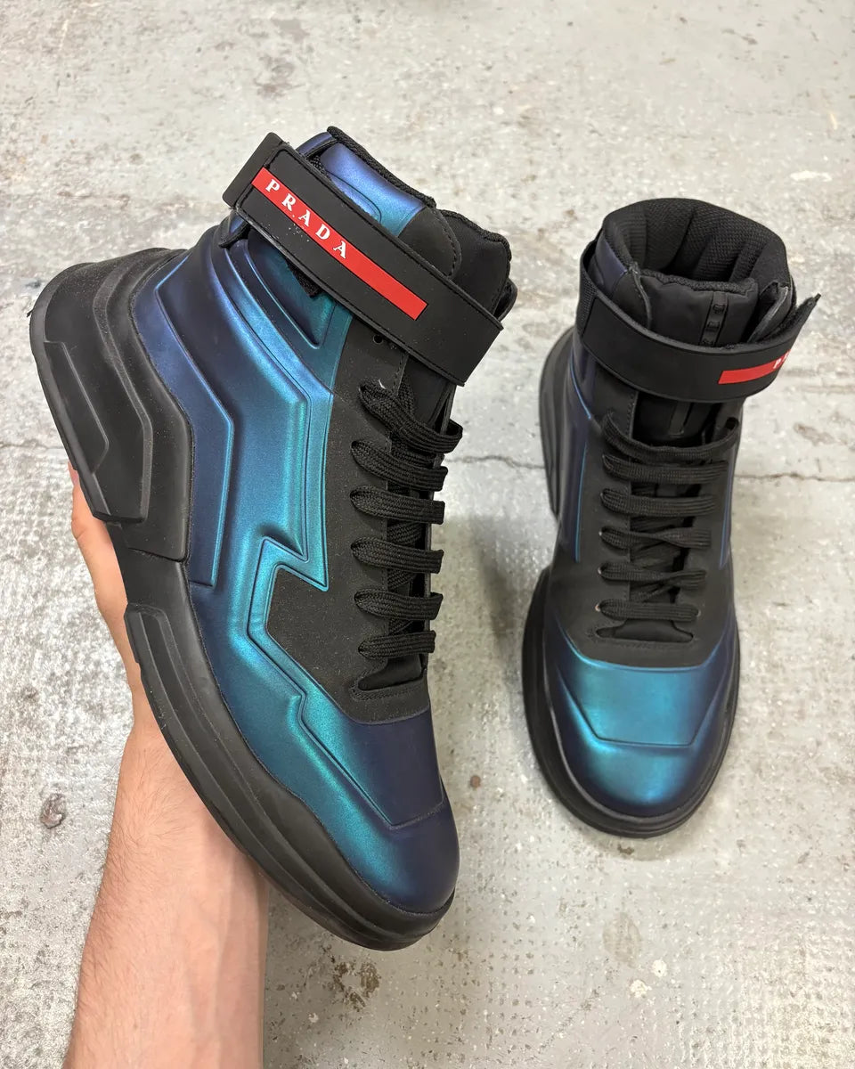 Prada Polarius Futuristic Black Iridescent High Top Sneakers cbZXDXC 0