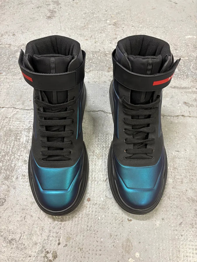 Prada Polarius Futuristic Black Iridescent High Top Sneakers cbZXDXC 1