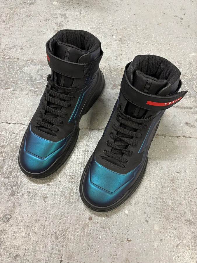 Prada Polarius Futuristic Black Iridescent High Top Sneakers cbZXDXC 2