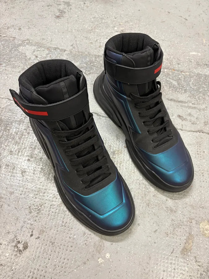 Prada Polarius Futuristic Black Iridescent High Top Sneakers cbZXDXC 3