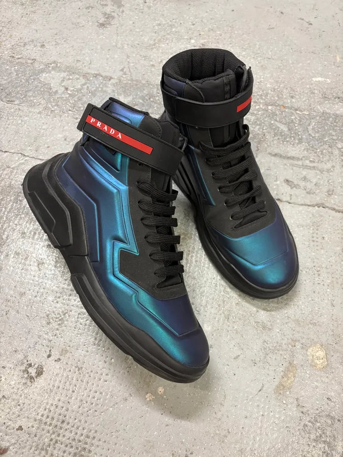 Prada Polarius Futuristic Black Iridescent High Top Sneakers cbZXDXC 4