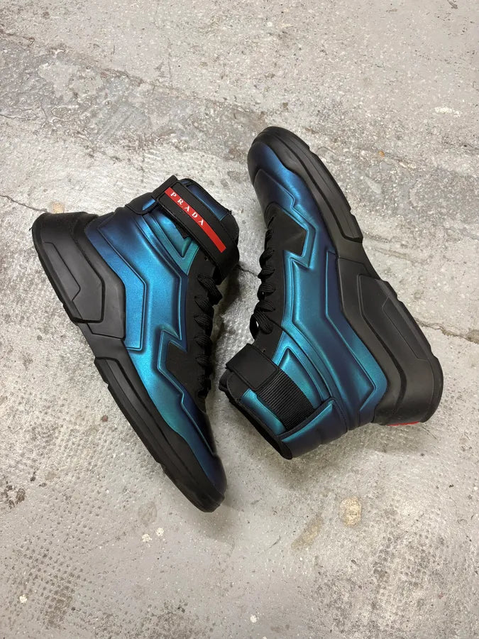Prada Polarius Futuristic Black Iridescent High Top Sneakers cbZXDXC 5