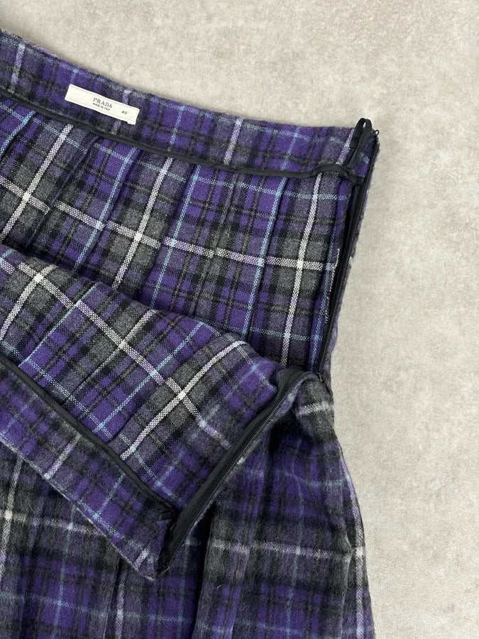 FW2013 Prada Purple Tartan Wool Pleated Skirt  bNFhkRJ 10