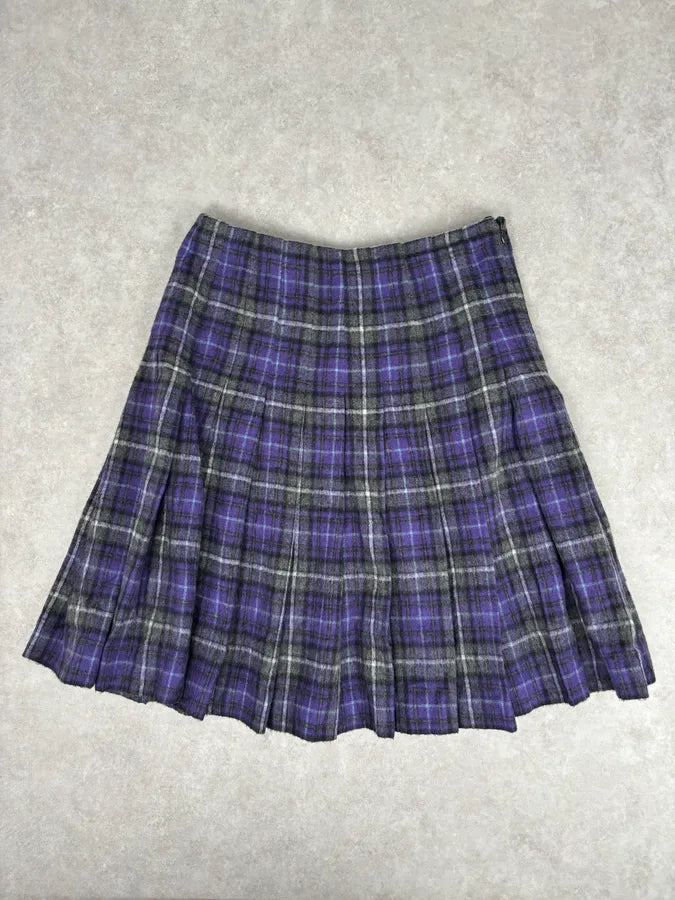 FW2013 Prada Purple Tartan Wool Pleated Skirt  bNFhkRJ 0