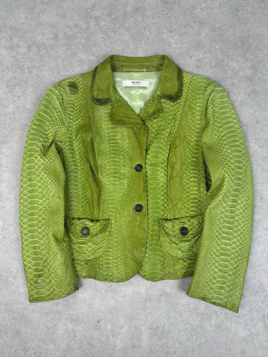 2000s Prada Python Green Leather Jacket pUgJPnK 0
