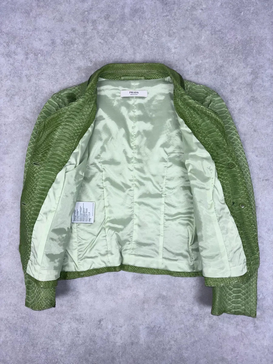 2000s Prada Python Green Leather Jacket pUgJPnK 6