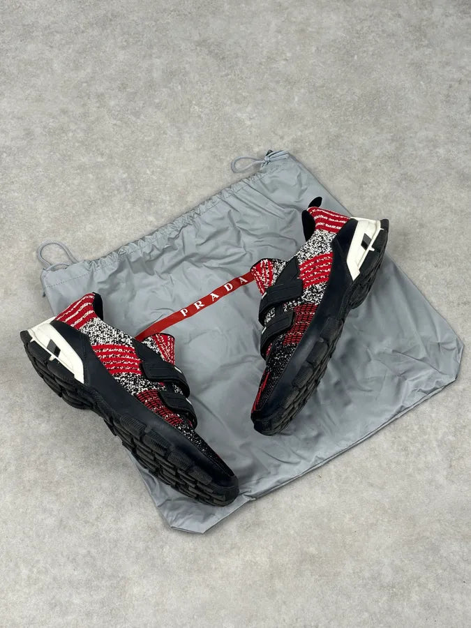 SS2018 Prada Red Black Knit Jacquard Low-Top Sneakers YGeczJv 1