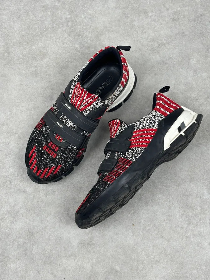 SS2018 Prada Red Black Knit Jacquard Low-Top Sneakers YGeczJv 9