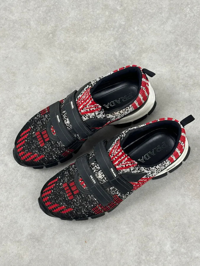 SS2018 Prada Red Black Knit Jacquard Low-Top Sneakers YGeczJv 5