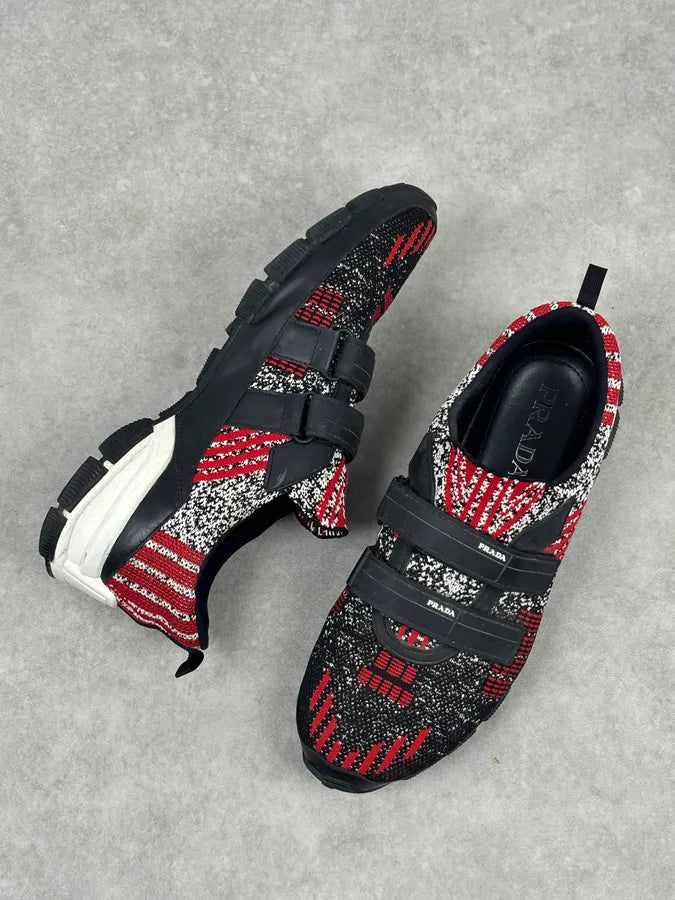 SS2018 Prada Red Black Knit Jacquard Low-Top Sneakers YGeczJv 11