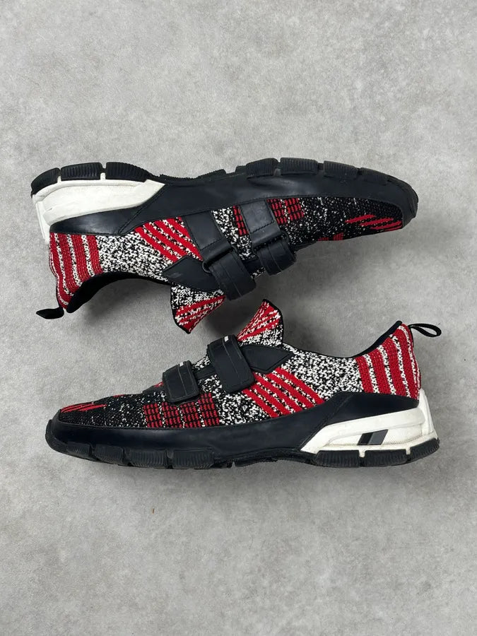 SS2018 Prada Red Black Knit Jacquard Low-Top Sneakers YGeczJv 10