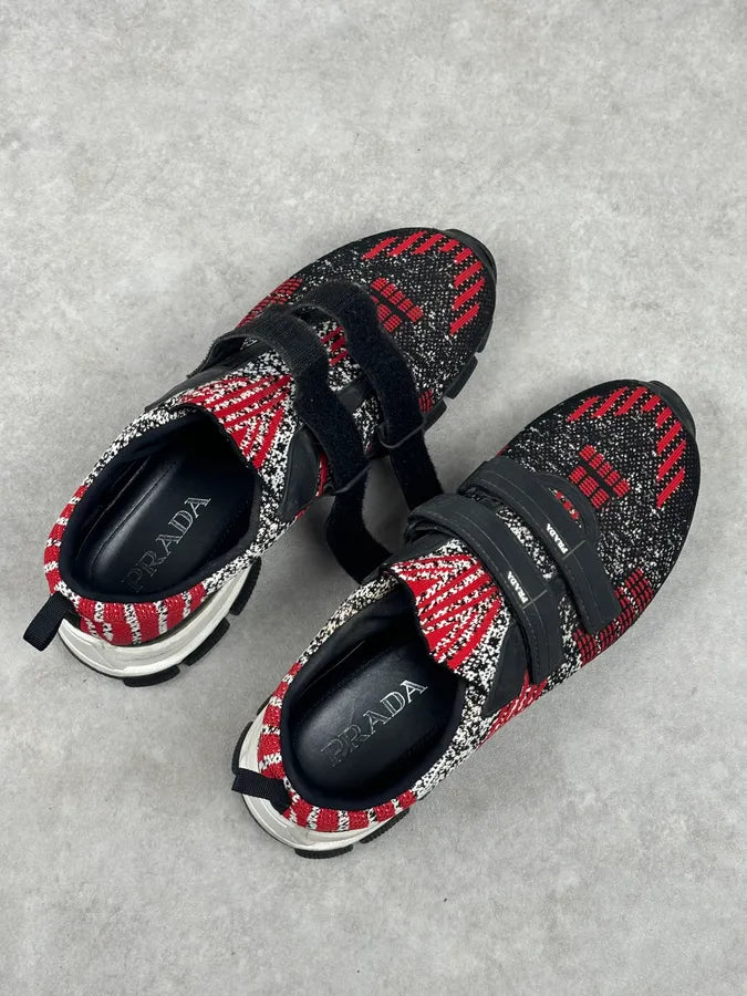 SS2018 Prada Red Black Knit Jacquard Low-Top Sneakers YGeczJv 7