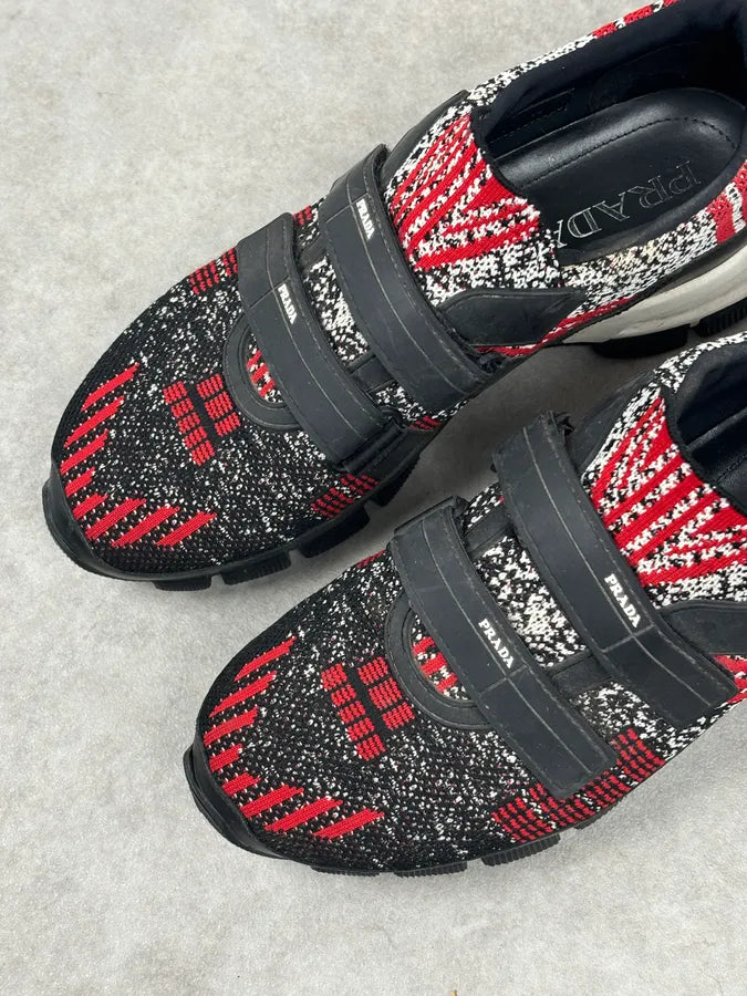 SS2018 Prada Red Black Knit Jacquard Low-Top Sneakers YGeczJv 6