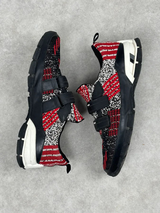 SS2018 Prada Red Black Knit Jacquard Low-Top Sneakers YGeczJv 8