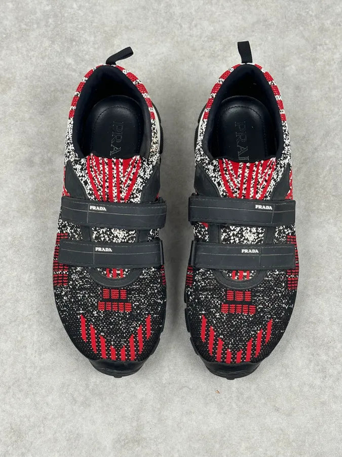 SS2018 Prada Red Black Knit Jacquard Low-Top Sneakers YGeczJv 4