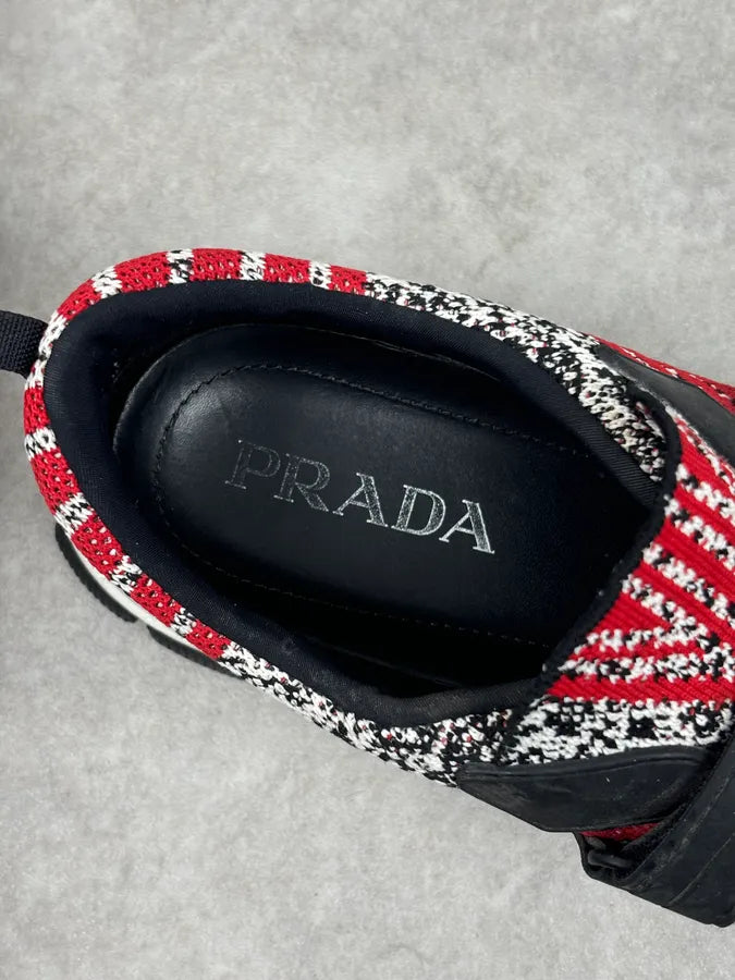 SS2018 Prada Red Black Knit Jacquard Low-Top Sneakers YGeczJv 13
