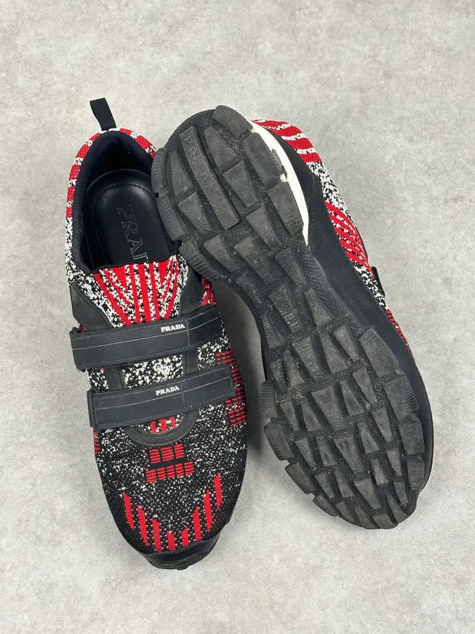 SS2018 Prada Red Black Knit Jacquard Low-Top Sneakers YGeczJv 14