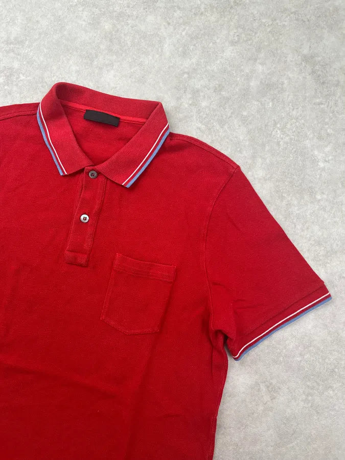 SS2015 Prada Red Striped Collar Polo wKzKLwA 4