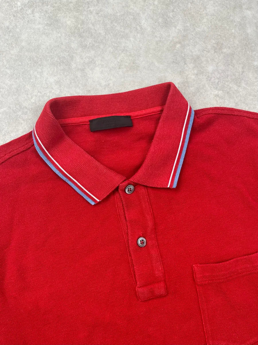 SS2015 Prada Red Striped Collar Polo wKzKLwA 3