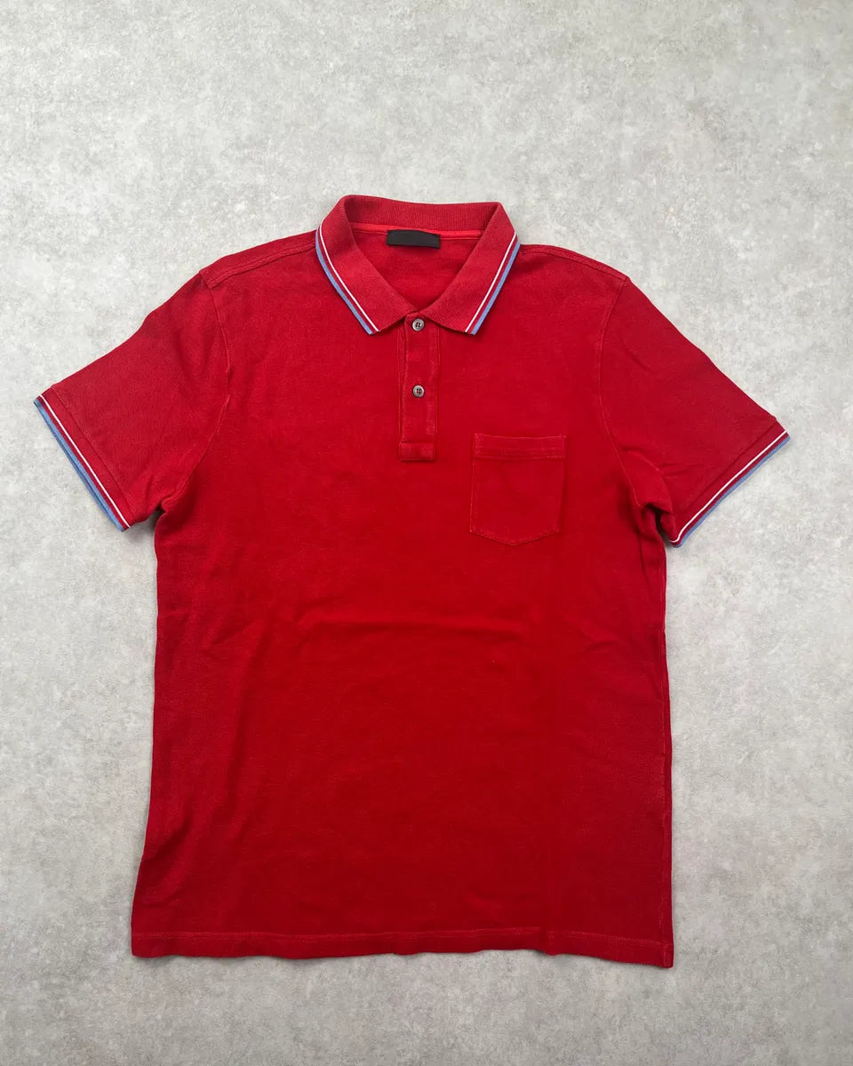 SS2015 Prada Red Striped Collar Polo wKzKLwA 0