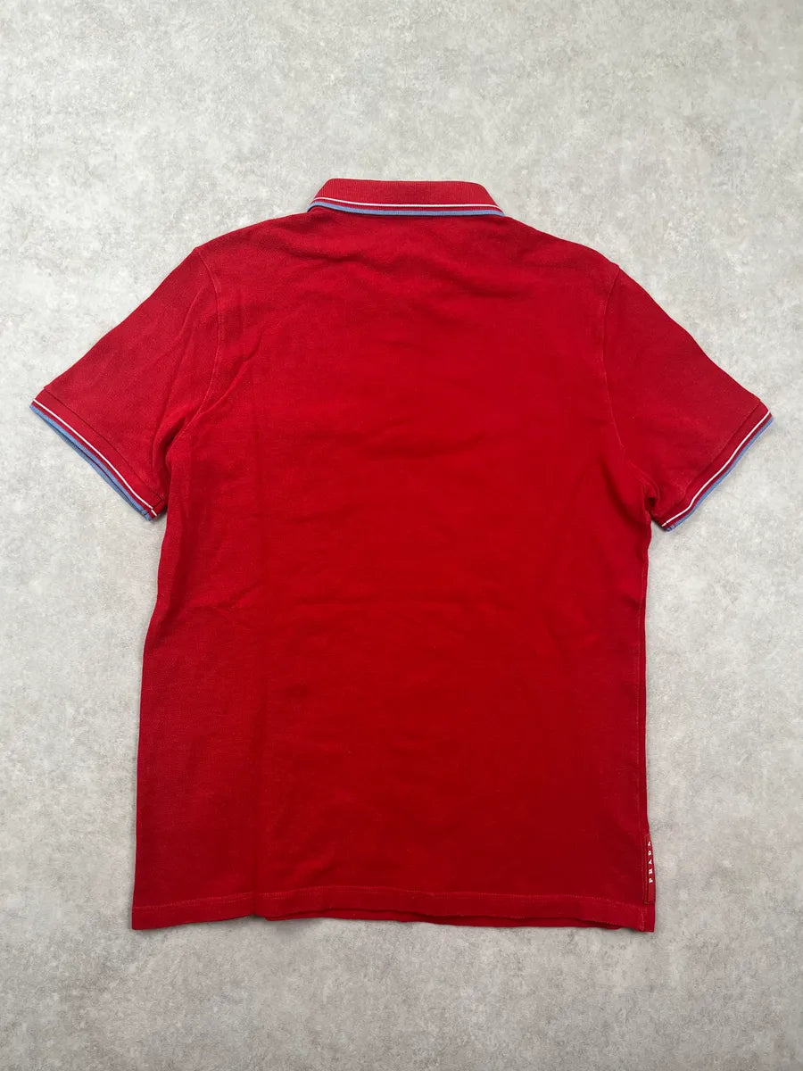 SS2015 Prada Red Striped Collar Polo wKzKLwA 7