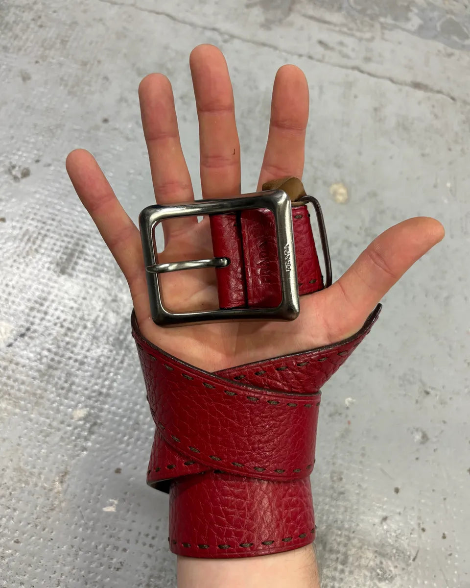 AW2000 Prada Red Premium Leather Belt NeacwKj 1
