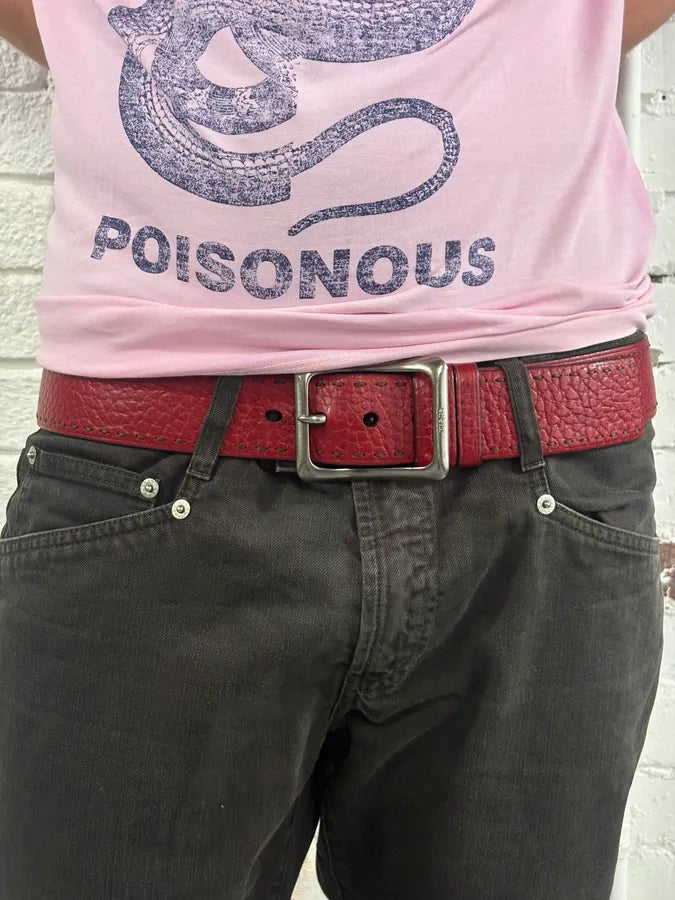 AW2000 Prada Red Premium Leather Belt NeacwKj 2