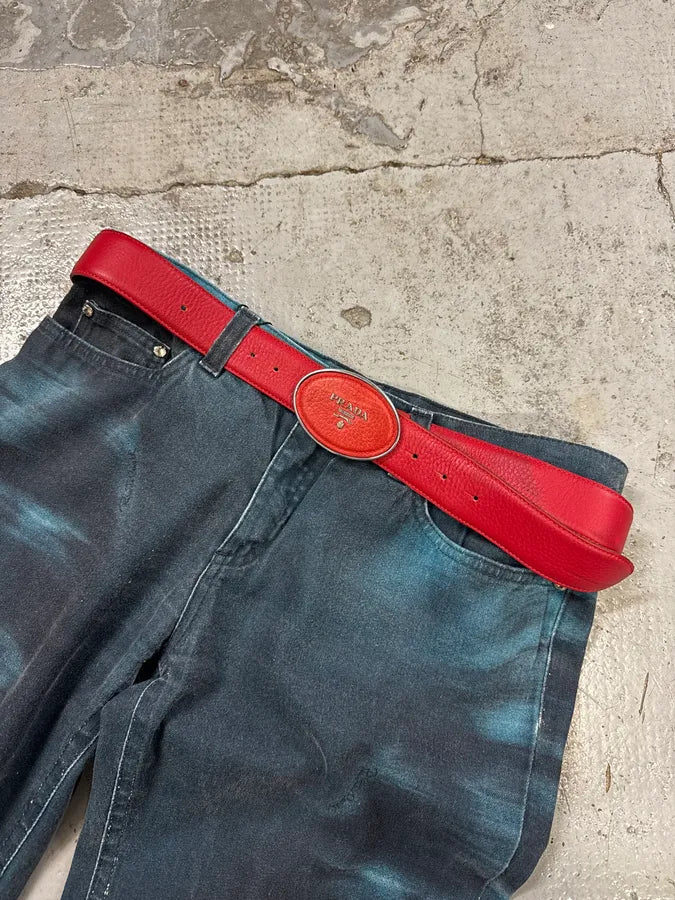 Prada Red Logo Buckle Leather Belt UVUTYAh 0