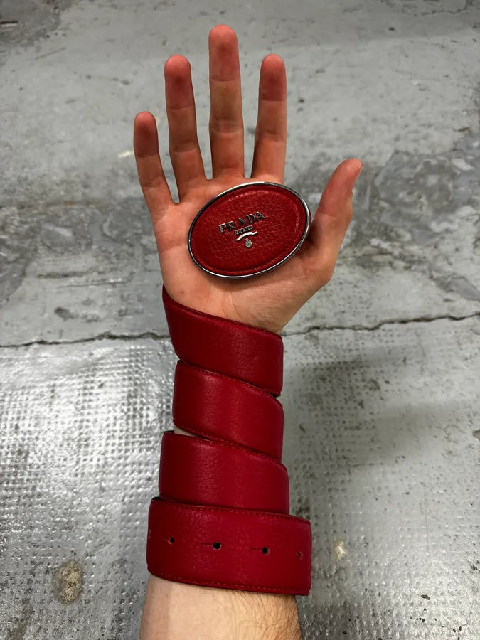 Prada Red Logo Buckle Leather Belt UVUTYAh 1