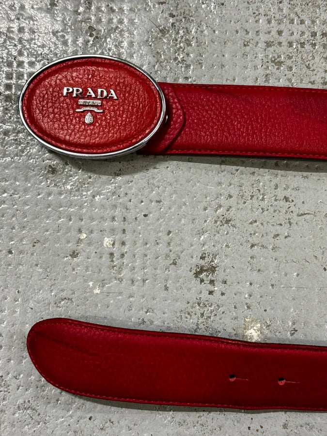Prada Red Logo Buckle Leather Belt UVUTYAh 3