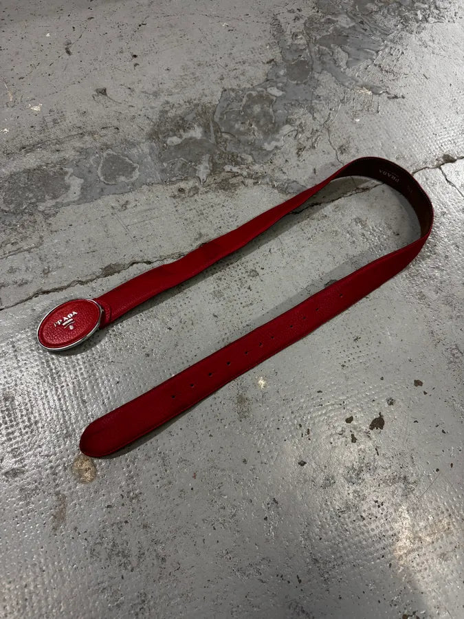 Prada Red Logo Buckle Leather Belt UVUTYAh 2