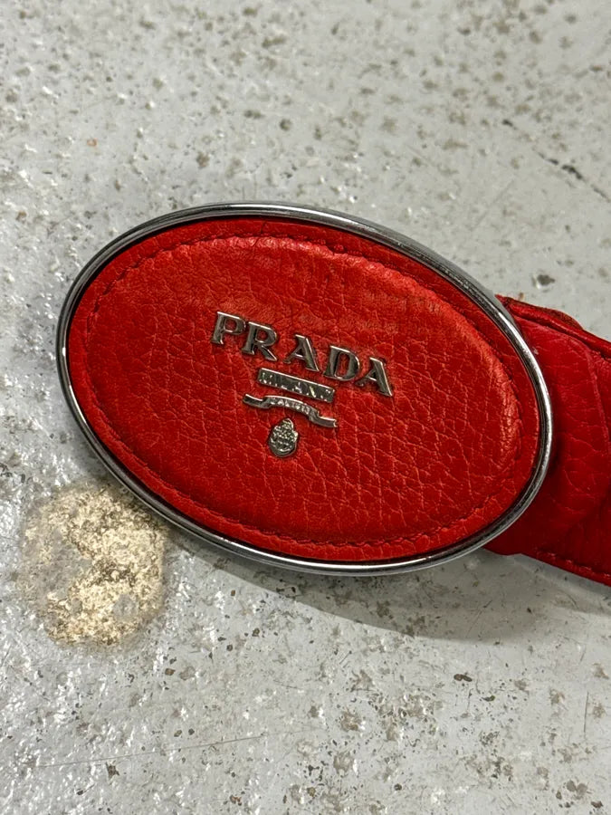Prada Red Logo Buckle Leather Belt UVUTYAh 4
