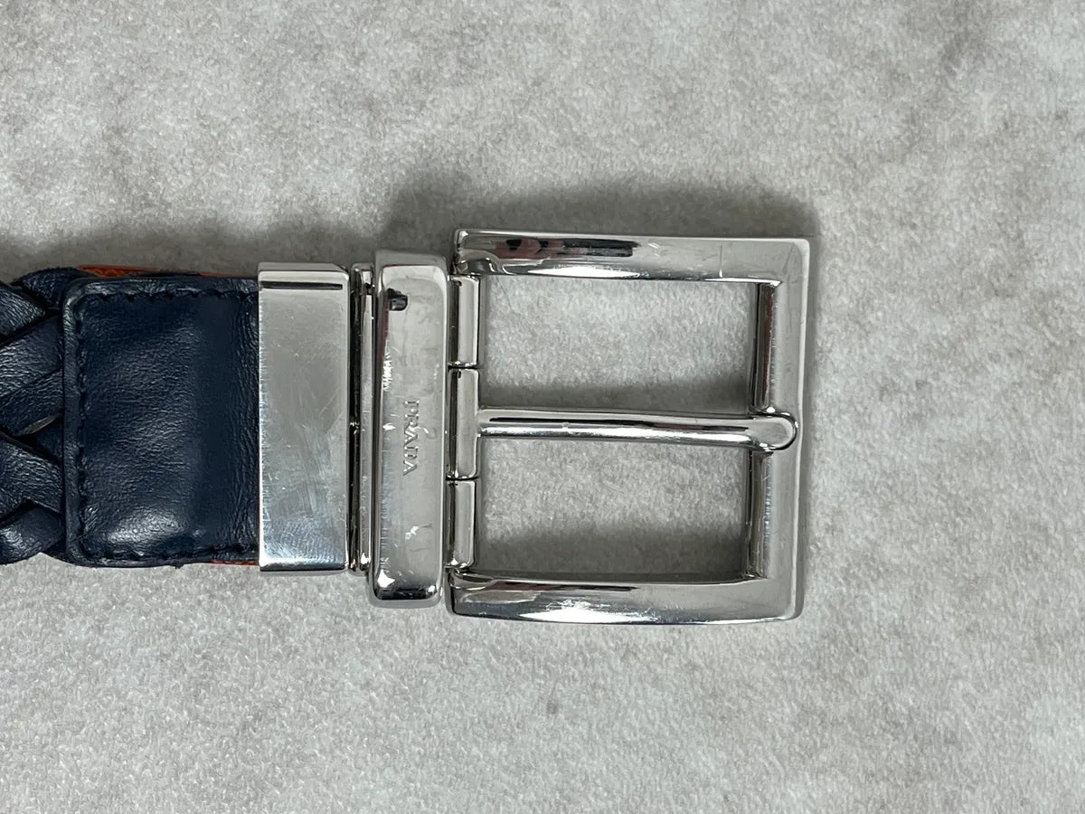 Prada Reversible Navy & Orange Woven Premium Leather Belt hXUeDhY 8