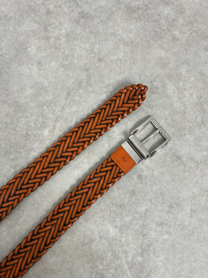 Prada Reversible Navy & Orange Woven Premium Leather Belt hXUeDhY 4