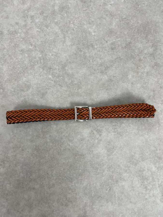 Prada Reversible Navy & Orange Woven Premium Leather Belt hXUeDhY 3
