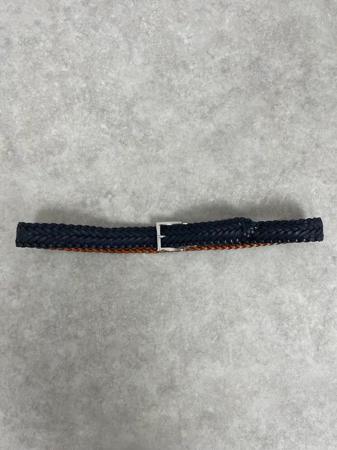 Prada Reversible Navy & Orange Woven Premium Leather Belt hXUeDhY 2