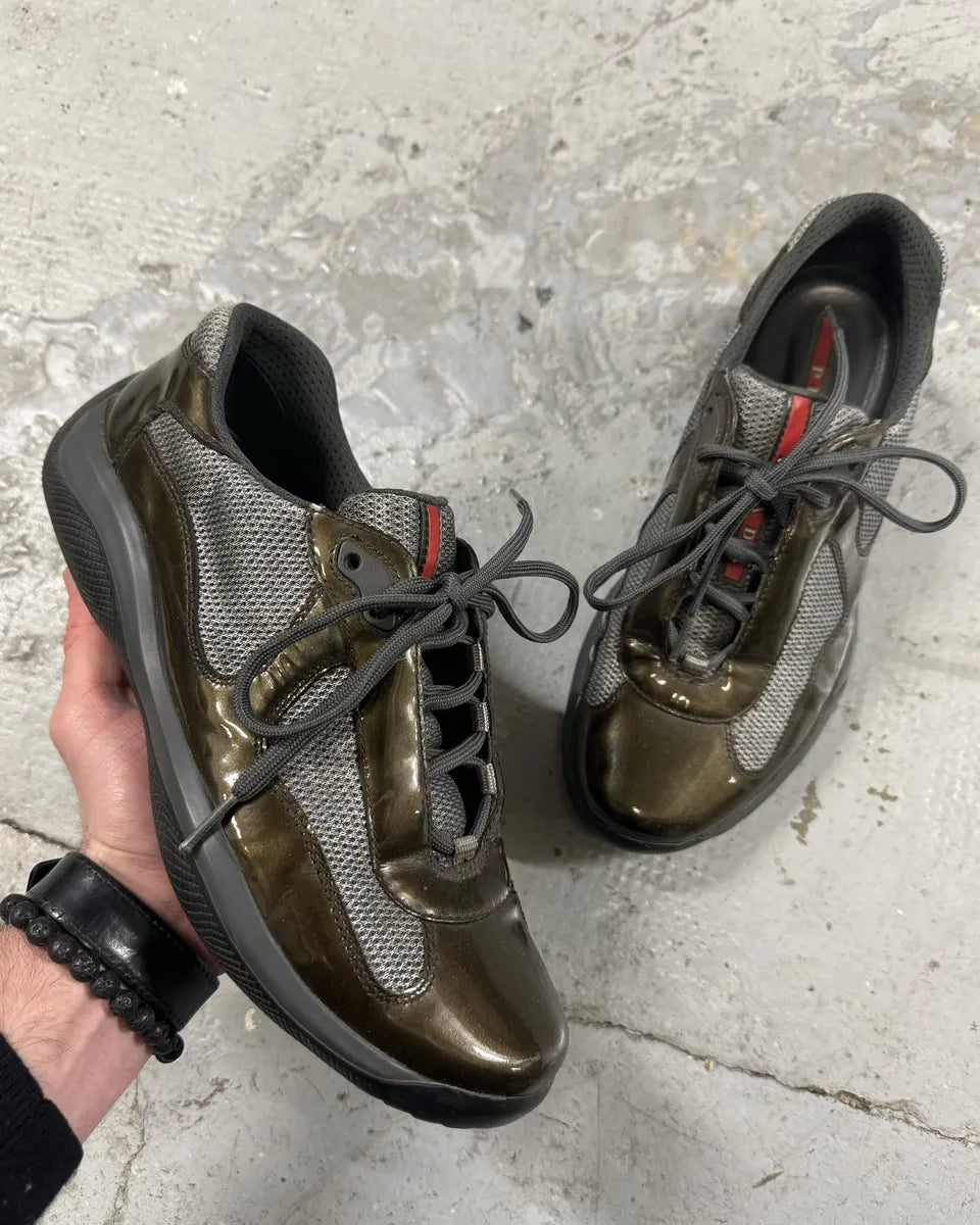 Prada Satin Olive Leather Americas Cup Shoes (42.5eu/us9) 0