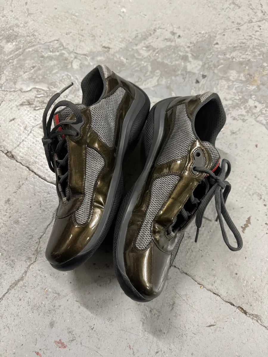 Prada Satin Olive Leather Americas Cup Shoes (42.5eu/us9) 2