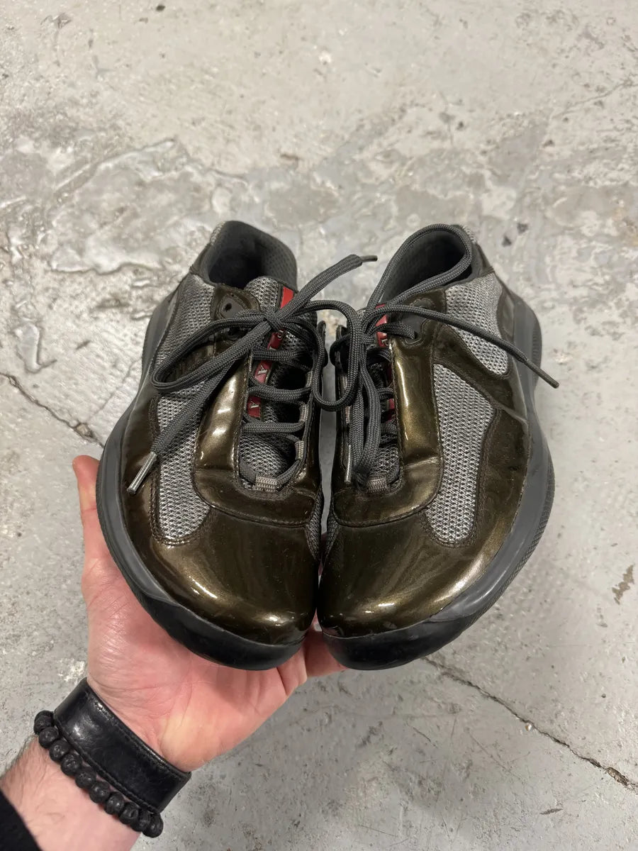 Prada Satin Olive Leather Americas Cup Shoes (42.5eu/us9) 3