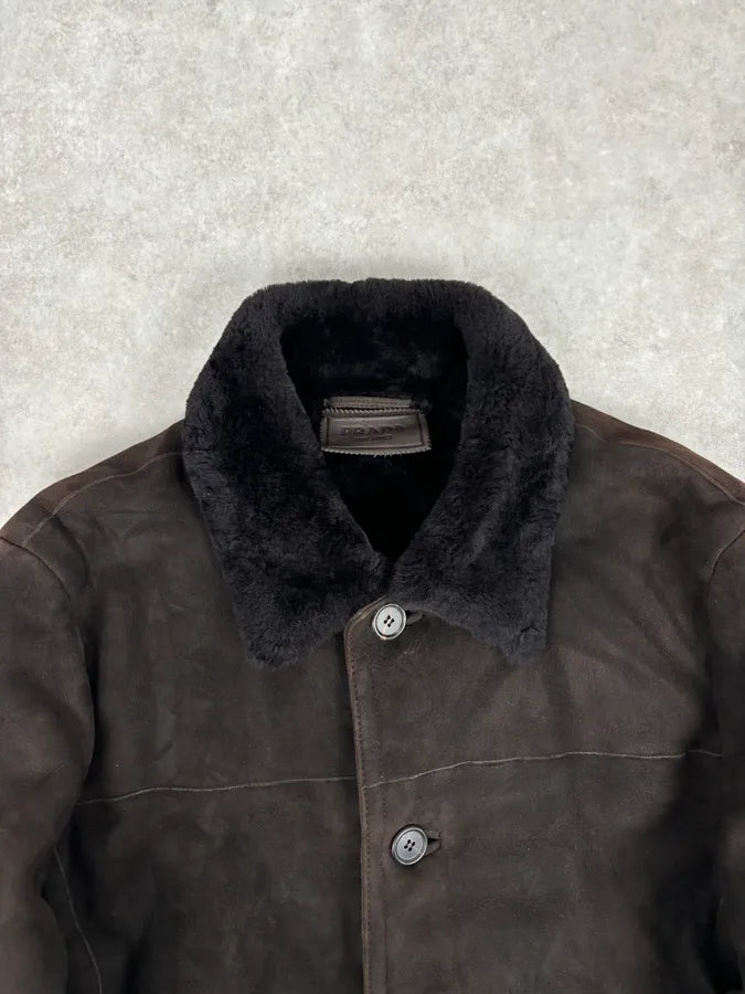 AW2012 Prada Dark Brown Shearling Leather Jacket TMYsWGD 3