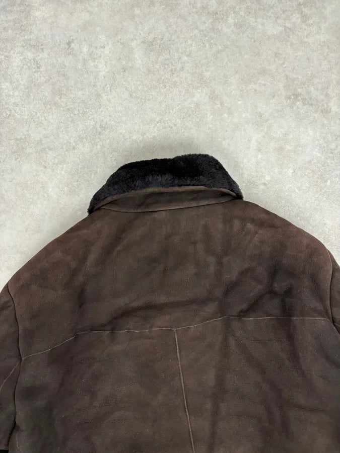 AW2012 Prada Dark Brown Shearling Leather Jacket TMYsWGD 5