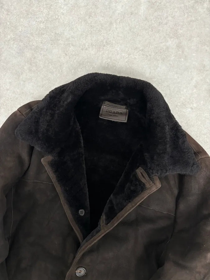 AW2012 Prada Dark Brown Shearling Leather Jacket TMYsWGD 7
