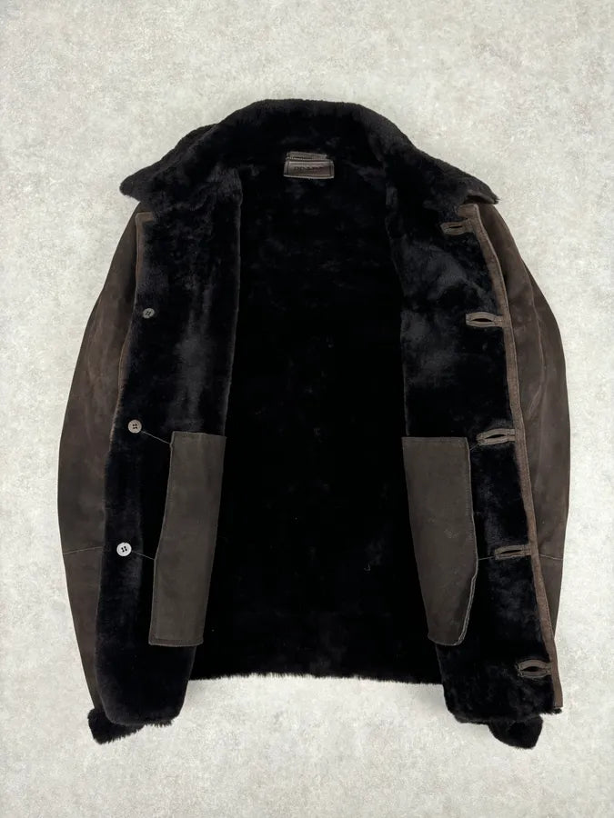 AW2012 Prada Dark Brown Shearling Leather Jacket TMYsWGD 6