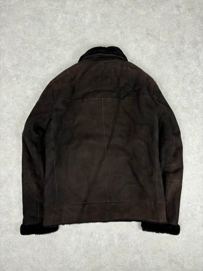 AW2012 Prada Dark Brown Shearling Leather Jacket TMYsWGD 4